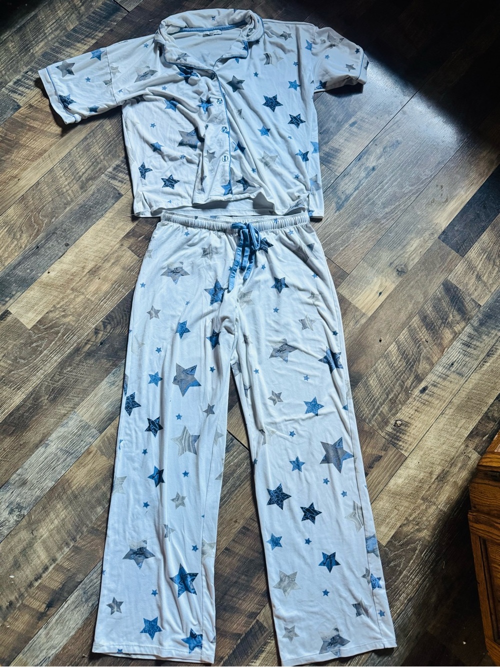PJ Salvage Star Print Pajama Set - Light Gray with Blue and Gray Stars